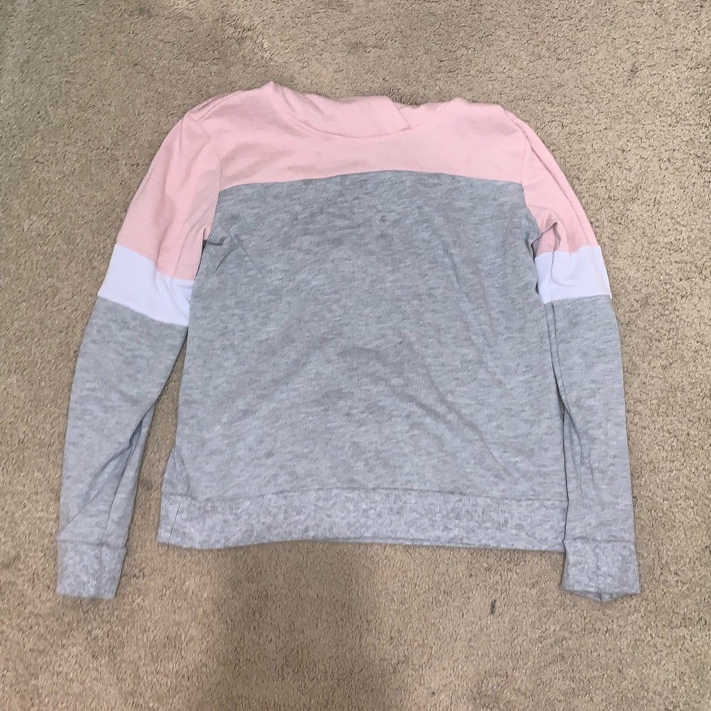pink, gray and white hoodie